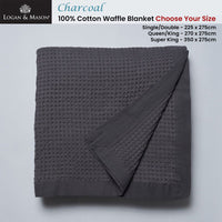 Logan and Mason Charcoal 100% Cotton Waffle Blanket Super King