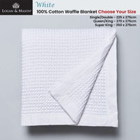 Logan and Mason White 100% Cotton Waffle Blanket Super King