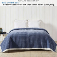 Private Collection Box Denim Blue Cotton Velvet Coverlet Queen/King