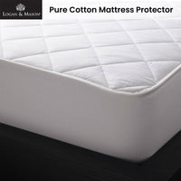 Logan and Mason Pure Cotton Mattress Protector White 45cm Wall King Single