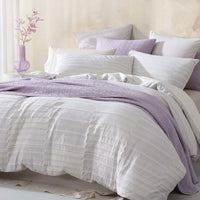 Platinum Collection Balmoral Lilac 100% Cotton Woven Check Stripes Quilt Cover Set Super King