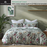 Logan and Mason 250TC Botanical Coast Sage Cotton Sateen Quilt Cover Set Queen