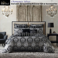 Davinci Chamonix Silver Damask Jacquard Quilt Cover Set King