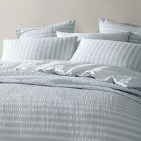 Platinum Collection Emmet Sage Ruched Pin Striped Quilt Cover Set Super King