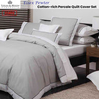 Logan and Mason Essex Pewter Cotton-rich Percale Print Quilt Cover Set Queen