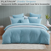 Platinum Collection Frankie Turquoise Honeycomb Waffle Jacquard Quilt Cover Set Super King