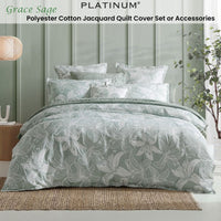 Platinum Collection Grace Sage Polyester Cotton Jacquard Quilt Cover Set Queen