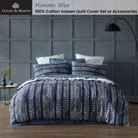 Logan and Mason 250TC Homme Blue Cotton Sateen Quilt Cover Set Super King