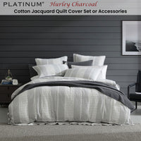 Platinum Collection Hurley Charcoal Cotton Jacquard Stripe Quilt Cover Set King