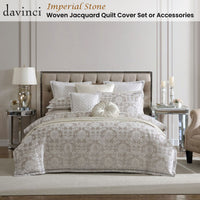 Davinci Imperial Stone Woven Jacquard Damask Quilt Cover Set Queen