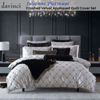 Davinci Julienne Platinum Crushed Velvet Applique Quilt Cover Set King