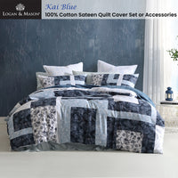 Logan and Mason 250TC Kai Blue Cotton Sateen Quilt Cover Set Queen