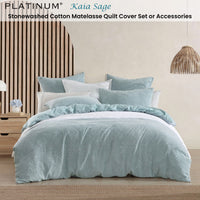 Platinum Collection Kaia Sage Stonewashed Cotton Matelasse Quilt Cover Set King