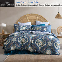 Logan and Mason 250TC Kashmir Mid Blue Cotton Sateen Quilt Cover Set King