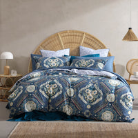 Logan and Mason 250TC Kashmir Mid Blue Cotton Sateen Quilt Cover Set Queen