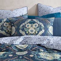 Logan and Mason 250TC Kashmir Mid Blue Cotton Sateen Quilt Cover Set Super King