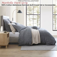 Private Collection Marbella Dark Grey 100% Cotton Matelasse Quilt Cover Set Queen