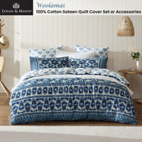 Logan and Mason 250TC Woolamai Blue Cotton Sateen Quilt Cover Set Queen