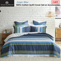 Logan and Mason 250TC Zayn Blue Cotton Sateen Quilt Cover Set Queen