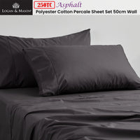 Logan and Mason 250TC 50% Polyester 50% Cotton Percale Sheet Set Asphalt 50cm Wall Super King