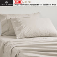 Logan and Mason 250TC 50% Polyester 50% Cotton Percale Sheet Set Linen 50cm Wall Single