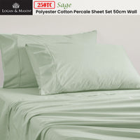 Logan and Mason 250TC 50% Polyester 50% Cotton Percale Sheet Set Sage 50cm Wall Single