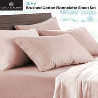 Logan and Mason Soft Brushed Cotton Flannelette Sheet Set Rose 40cm Wall King