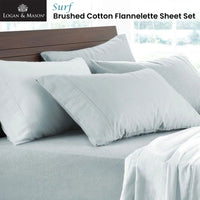 Logan and Mason Soft Brushed Cotton Flannelette Sheet Set Surf 40cm Wall Queen