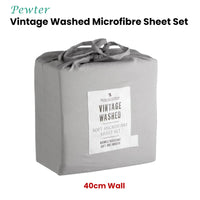 Blake & Lindsay Pewter Vintage Washed Microfibre Sheet Set 40cm Wall King Single