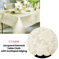 Jacquard Damask Design with Scalloped Edging Table Cloth Cream 140 x 180 cm