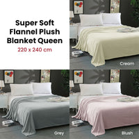 Super Soft Micro Flannel Plush Blanket Queen 220 x 240cm Cream