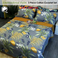 100% Cotton Coverlet Set Embroidered Palm Queen