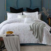 Cotton Rich Lightly Quilted Coverlet Set Floriade White King