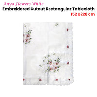 Anya Flowers White Embroidered Cutout Rectangular Tablecloth 152 x 228 cm