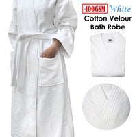 Jason 400GSM White Cotton Velour Bath Robe Medium/Large