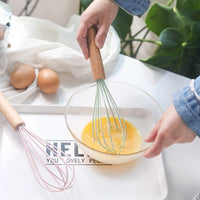 Justcook JSHS-DDQ01-1 Silicon Whisk w/ Wood Handle for for Whipping, Baking