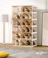 Kylin Cubes Storage Folding Shoe Box With 2 Column & 12 Grids & 6 Brown Door