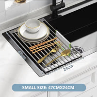 Kitchen Roll-Up Dish Drying Rack Foldable Drainer Over Sink 304-Stainless Steel(Small:47*24cm)