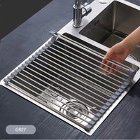 Kitchen Roll-Up Dish Drying Rack Foldable Drainer Over Sink 304-Stainless Steel(Small:47*24cm)