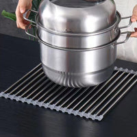 Kitchen Roll-Up Dish Drying Rack Foldable Drainer Over Sink 304-Stainless Steel(Large:47*37cm)