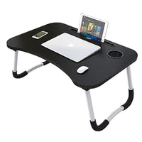 Foldable Desk Laptop Stand Table Bed Computer Study Adjustable Portable Cup Slot(Black)