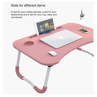 Foldable Desk Laptop Stand Table Bed Computer Study Adjustable Portable Cup Slot(Pink)