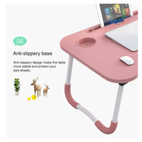 Foldable Desk Laptop Stand Table Bed Computer Study Adjustable Portable Cup Slot(Pink)