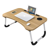 Foldable Desk Laptop Stand Table Bed Computer Study Adjustable Portable Cup Slot(Walnut)