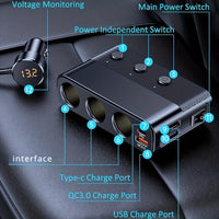 7 in 1 Car Charger Adapter Cigarette Lighter Plug Splitter Independent Switches