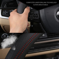 Universal Luxury Car 37-38cm Steering Wheel Cover PU Leather Non-slip Breathable (Black-red)