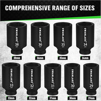 SWANLAKE 9-Piece 1/2" Drive Jumbo Impact Socket Set, Metric 29mm-38mm Large Socksts Spindle Axle Nut Impact Socket, CR-V Black