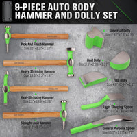 SWANLAKE 9-Piecce Auto Body Hammer and Dolly Set, Heavy Duty Car Body Dent Repair Tool Kit with Carrying Case