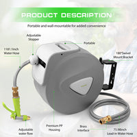 Garden Spray Gun Auto Rewind Wall Water Hose Mount Hose Reel 30M Retractable