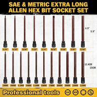 ELEAD Extra-Long Allen Hex Bit Socket Set: 20-Piece 3/8 Inch Drive, S2 Steel, Standard SAE & Metric (1/8-Inch - 7/16-Inch, 3-12mm) for Impact Drills and Ratchet Wrenches